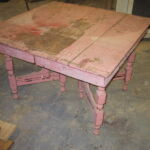 Dinner Table 01 - Before Restoration. Painted pink and in need of a new top. July 25, 2001. Dinner Table 01 - Before Restoration. Painted pink and in need of a new top. July 25, 2001.